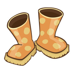 Quirky Cartoon Rubber Boots with Polka Dot Pattern Cartoon Vector Illustration Isolated on White