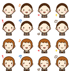 Isolated set of young man & woman avatar expressions