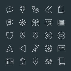 Modern Simple Set of location, arrows, chat and messenger, security Vector outline Icons. Contains such Icons as  share,  phone,  computer and more on dark background. Fully Editable. Pixel Perfect.