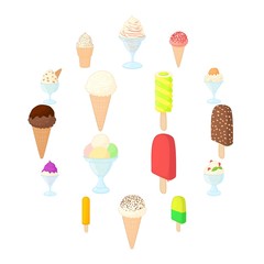 Ice cream icons set in cartoon style isolated on white background