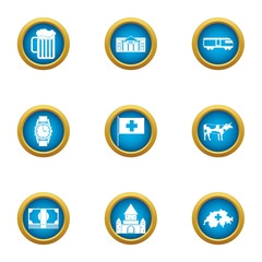 Country of europe icons set. Flat set of 9 country of europe vector icons for web isolated on white background