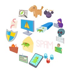 Hacking icons set in cartoon style isolated on white background