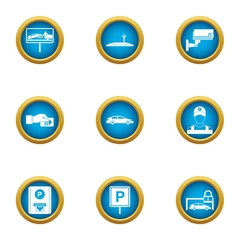 Paid parking icons set. Flat set of 9 paid parking vector icons for web isolated on white background