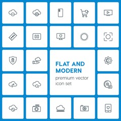 Modern Simple Set of cloud and networking, security, video, photos Vector outline Icons. Contains such Icons as  abstract,  online,  payment and more on dark background. Fully Editable. Pixel Perfect