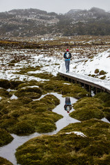 Hiking in Cradle Mountain National Park, Tasmania during winter