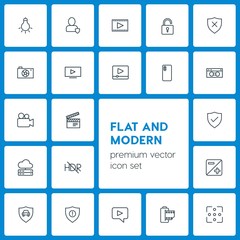 Modern Simple Set of cloud and networking, security, video, photos Vector outline Icons. Contains such Icons as  account,  unlock,  internet and more on dark background. Fully Editable. Pixel Perfect