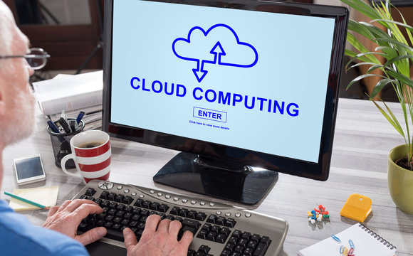 Cloud computing concept on a computer