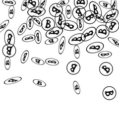 Randomly Fall Bitcoins. Bitcoin Icon Abstract Background. Cryptocurrency Background. Digital Payment money.  Jackpot or Prize Concept.