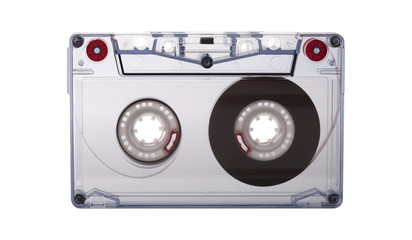Audio cassette tape isolated on white background, vintage 80's music concept