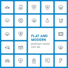 Modern Simple Set of cloud and networking, security, video, photos Vector outline Icons. Contains such Icons as cloud,  cloud,  lock,  nature and more on dark background. Fully Editable. Pixel Perfect