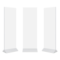 Set of outdoor advertising stand banners mockups isolated on white background. Vector illustration