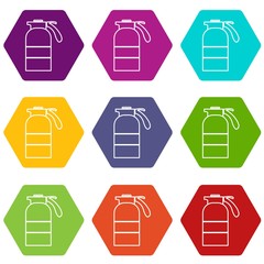 Sprayer container icons 9 set coloful isolated on white for web