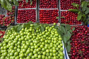 Green plums and strawberry