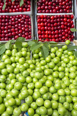 Green plums and strawberry