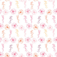 Anemone flowers floral vector seamless pattern. Hand drawn flowers and twigs