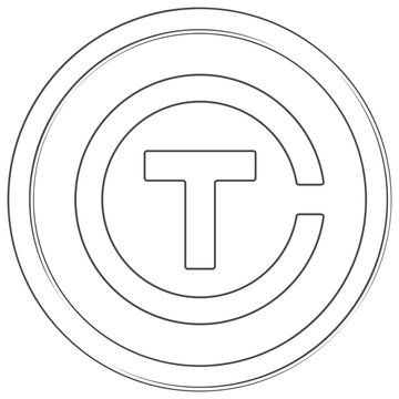 Trezarcoin - cryptocurrency coin. Vector thin line icon. Lineart illustration on white background. Internet money