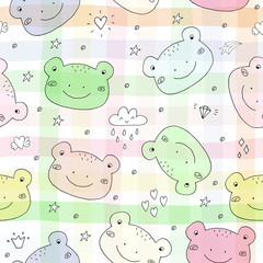 Cute seamless pattern with funny toad. vector illustration