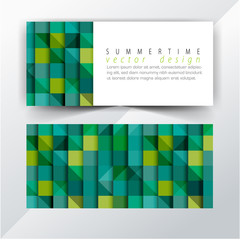 Vector business card with green decorative elements.