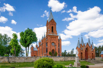 Fototapeta na wymiar Chatholic church in Ivenets, Minsk region, Belarus