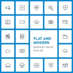 Modern Simple Set of cloud and networking, security, video, photos Vector outline Icons. Contains such Icons as  security, data,  download and more on dark background. Fully Editable. Pixel Perfect