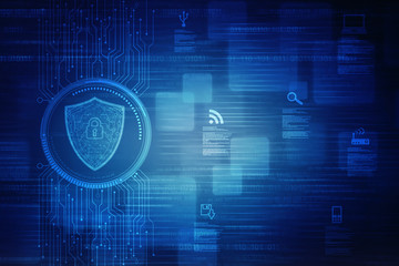 Obraz premium 2d illustration Security concept - shield on digital code background