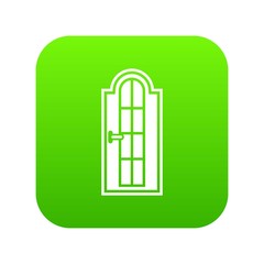 Arched wooden door with glass icon digital green for any design isolated on white vector illustration
