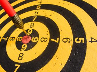 diagonal view of an used dartboard