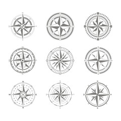 vector icon set with compass rose for your design