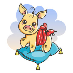 Cute cartoon baby golden pig
