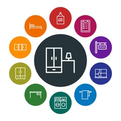 buildings, furniture, housekeeping Infographic Colorful outline Icons Set. Contains such Icons as  laundry,  construction,  machine,  clothing,  furniture, sign and more. Fully Editable. Pixel Perfect