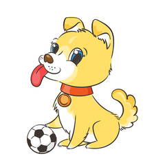 Cute puppy with a soccer ball, card or print concept.
