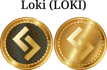 Set of physical golden coin Loki (LOKI) - obrazy, fototapety, plakaty