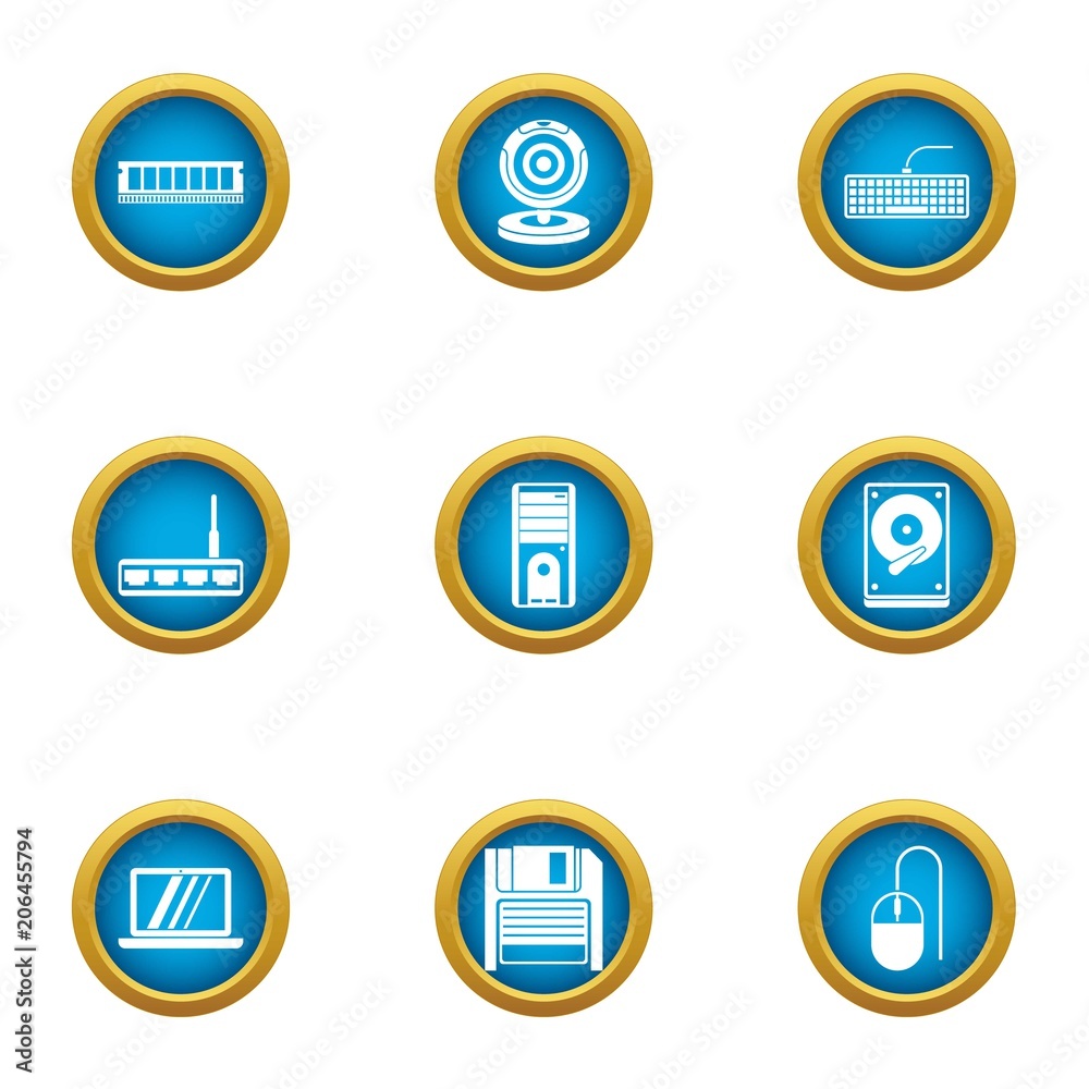 Poster computer management icons set. flat set of 9 computer management vector icons for web isolated on wh