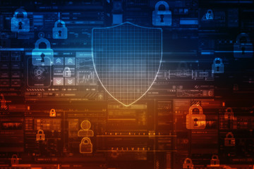 2d illustration Security concept - shield on digital code background