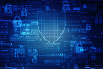 2d illustration Security concept - shield on digital code background