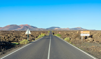 road to Timanfaya National Park, Lanzarote, Canary Islands, Spain.