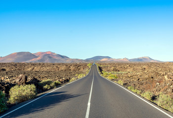 road to Timanfaya National Park, Lanzarote, Canary Islands, Spain.