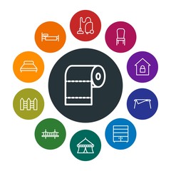 buildings, furniture, housekeeping Infographic Colorful outline Icons Set. Contains such Icons as  office, fence,  safety,  hygiene,  restroom,  room, paper and more. Fully Editable. Pixel Perfect