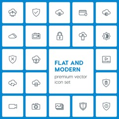 Modern Simple Set of cloud and networking, security, video, photos Vector outline Icons. Contains such Icons as  plastic,  picture, airport and more on dark background. Fully Editable. Pixel Perfect
