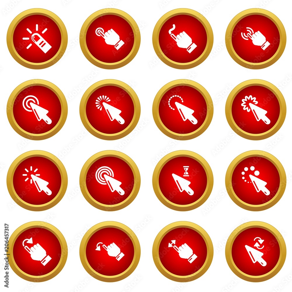Poster hand click icons set. simple illustration of 16 hand click vector icons for web