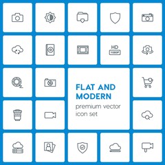 Modern Simple Set of cloud and networking, security, video, photos Vector outline Icons. Contains such Icons as  update,  travel,  attractive and more on dark background. Fully Editable. Pixel Perfect