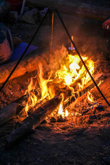 Campfire in night