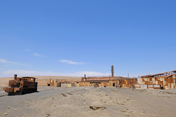 Abandoned Humberstone and Santa Laura saltpeter works factory, near Iquique, northern Chile, South America. This abandoned nitrate town was extremely important for the early economy of Chile.