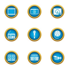 Private cinema icons set. Flat set of 9 private cinema vector icons for web isolated on white background