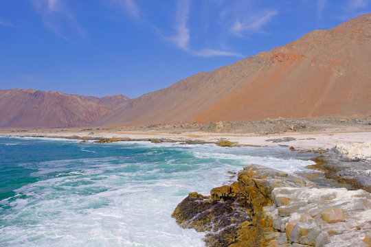 Beautiful view of the pacific coast of the Atacama Desert, north of Tocopilla, northern Chile, South America