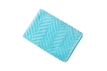 Blue or cyan towel isolated on white background.