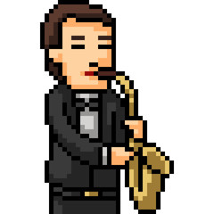 Obraz premium vector pixel art saxophone play