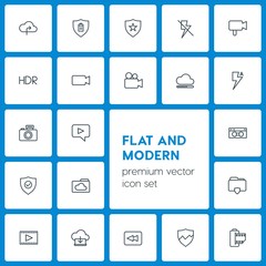 Modern Simple Set of cloud and networking, security, video, photos Vector outline Icons. Contains such Icons as  internet,  information,  old and more on dark background. Fully Editable. Pixel Perfect