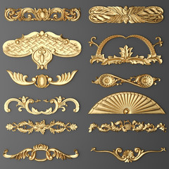 3D rendering of gilded stucco, collection cartouche