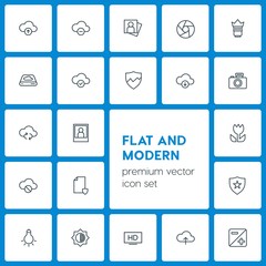 Modern Simple Set of cloud and networking, security, video, photos Vector outline Icons. Contains such Icons as  water,  clouds,  picture, hd and more on dark background. Fully Editable. Pixel Perfect